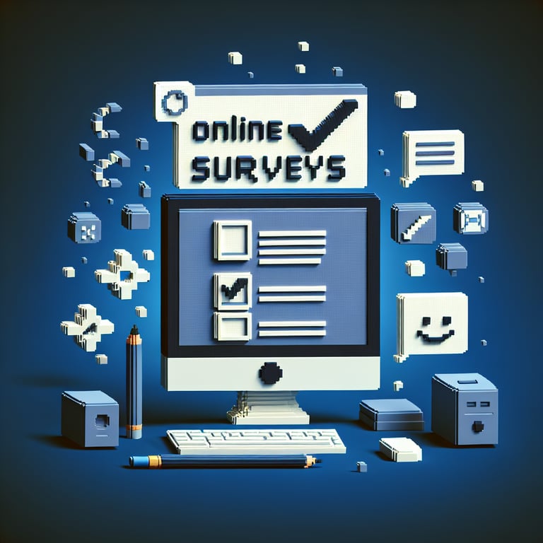 Artistic 3D voxel illustrating survey satisfaction metrics