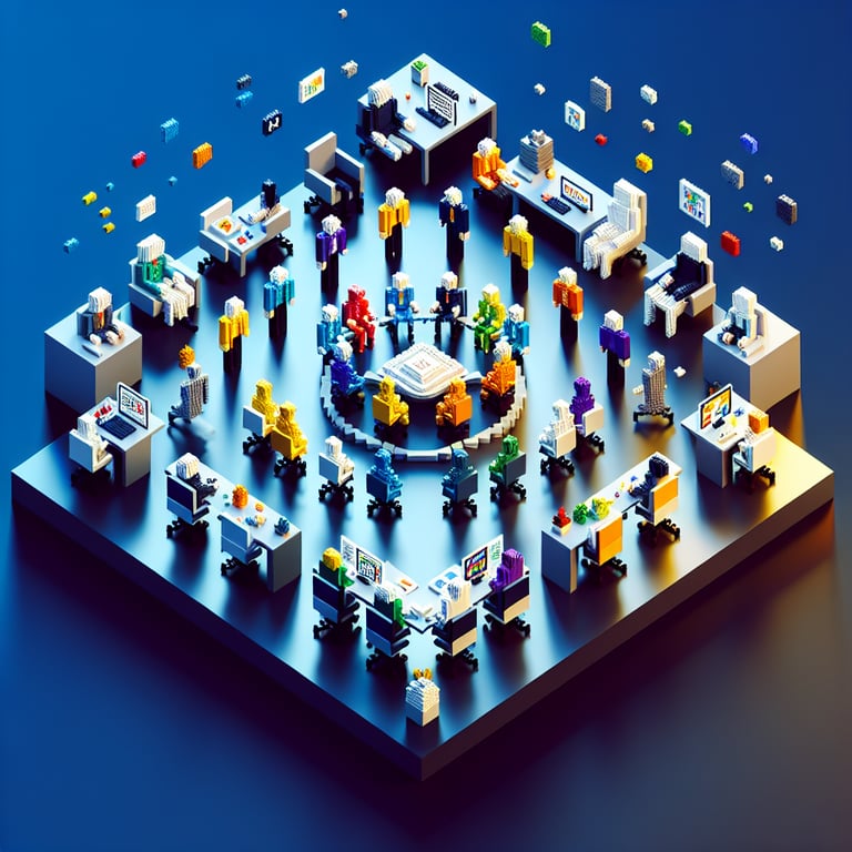 3D voxel art depicting an online survey, symbolizing post team building survey questions.