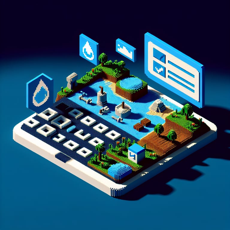 3D voxel art depicting Guatemalan water source polling questions