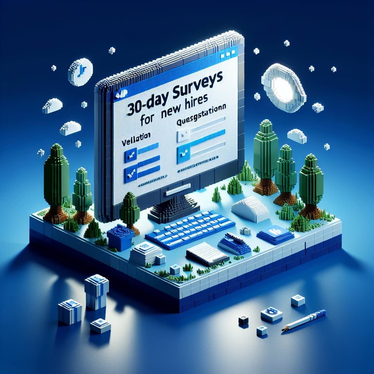 Artistic 3D voxel of new hire feedback poll at 30 days