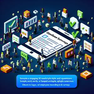 3D voxel art depicting the concept of online employee surveys, set against a dark blue background.
