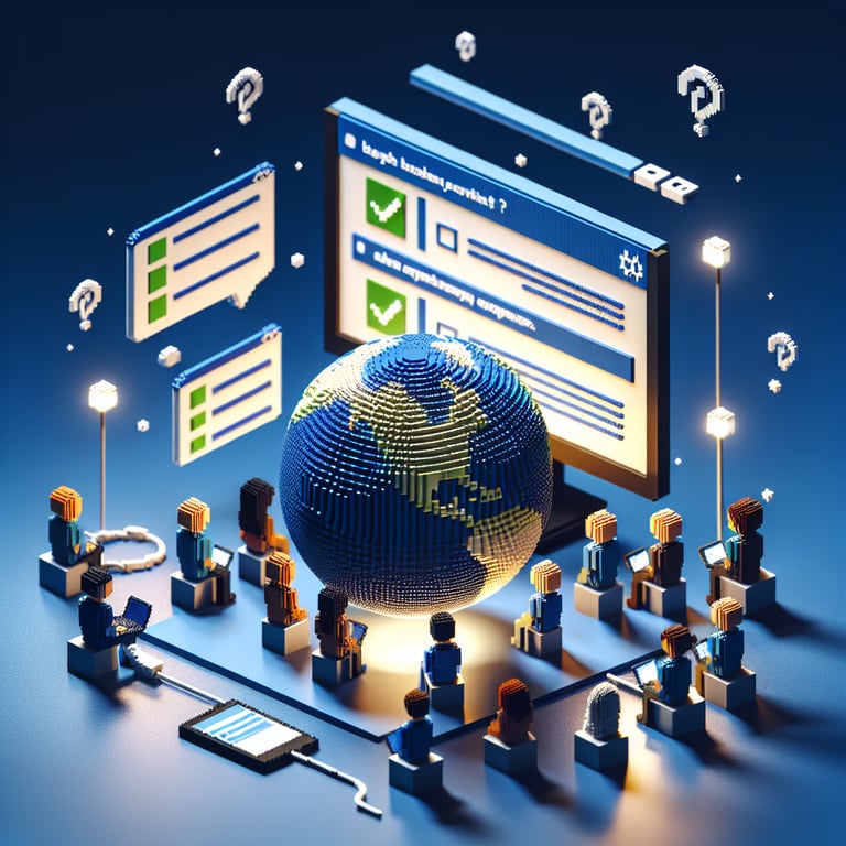 Artistic 3D voxel illustrating broadband access questionnaire