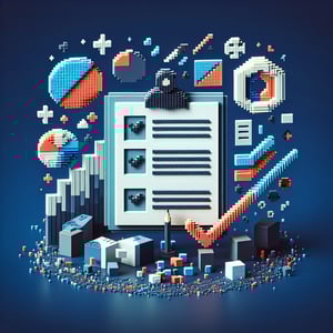 3D voxel art depicting online surveys on race and ethnicity against a dark blue background.