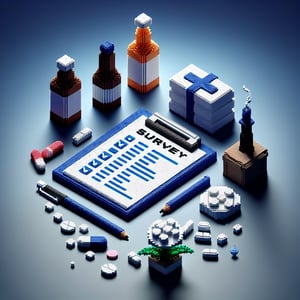 3D voxel art depicting the concept of online surveys related to alcohol and drug abuse.