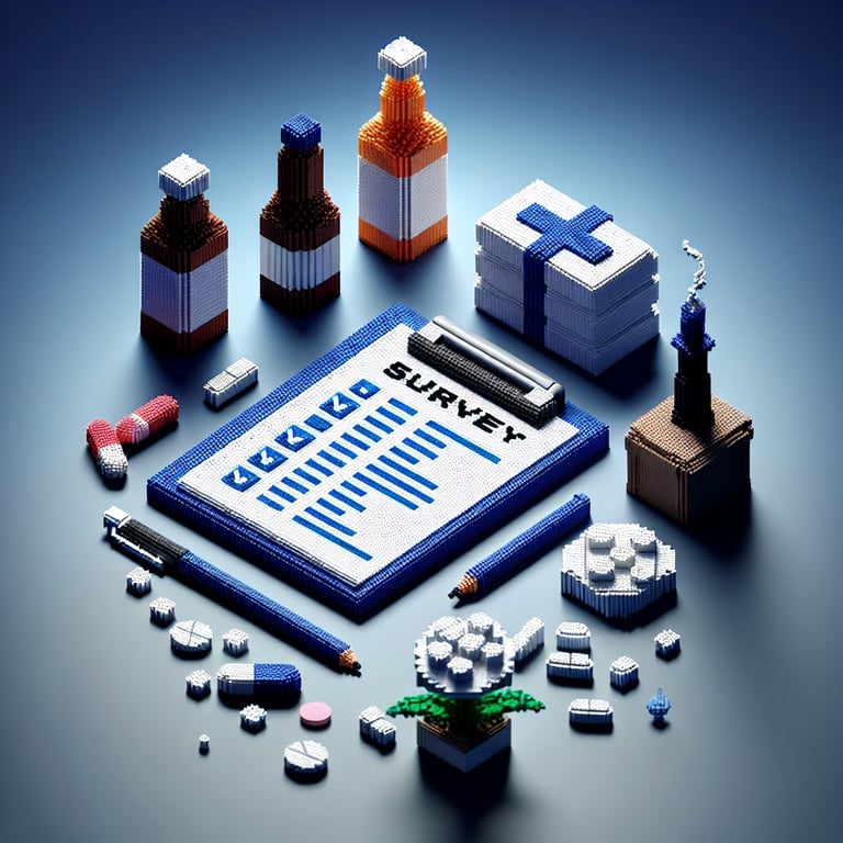 Artistic 3D voxel illustration of a substance use and addiction survey