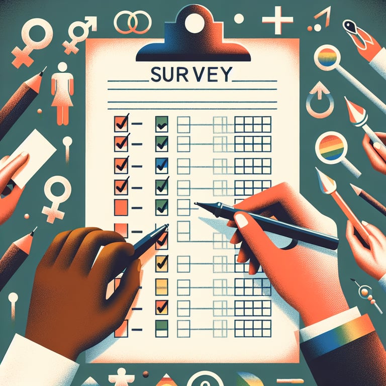 Illustration highlighting relevant topics for creating Gender Inclusive survey questions.