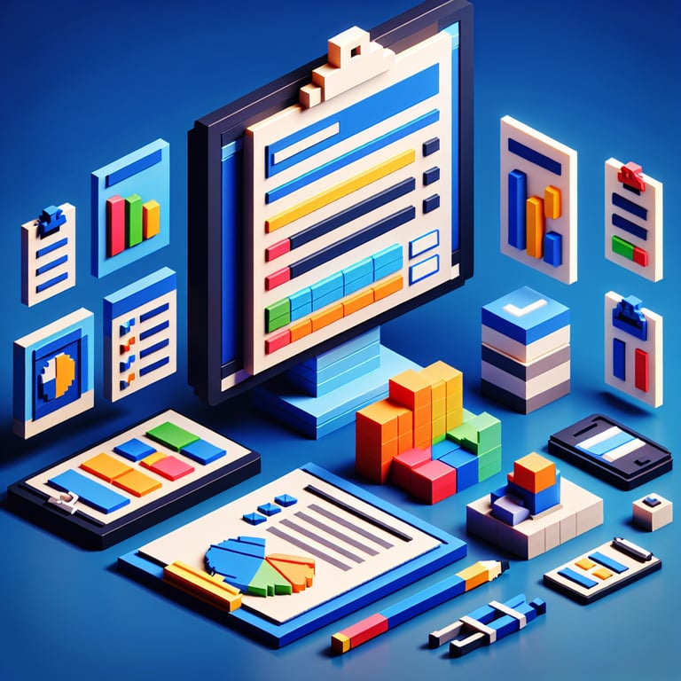 Artistic 3D voxel depiction of interactive software feedback questionnaire