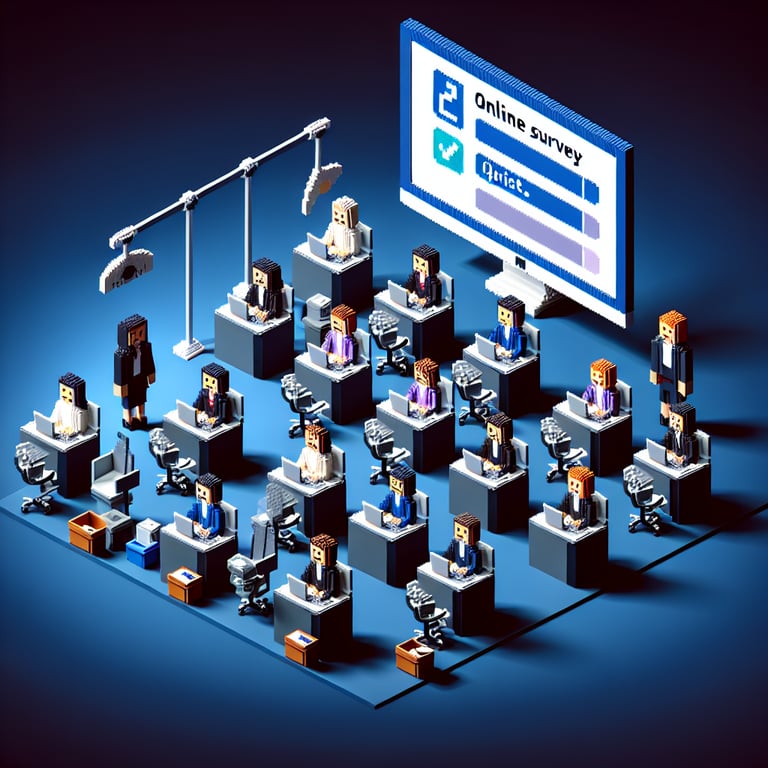 Creative 3D voxel showcasing survey questions for gender equity