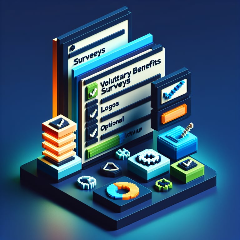Artistic 3D voxel representing online voluntary benefits survey questions and employee responses