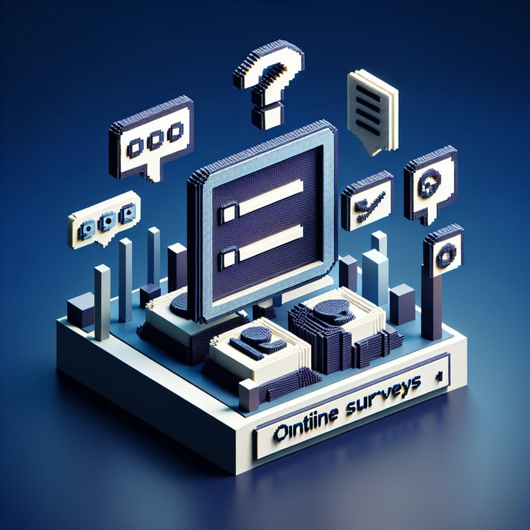3D voxel art symbolizing immersive survey experiences