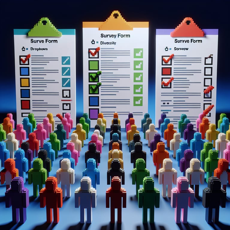 Artistic 3D voxel representing survey inclusivity and representation