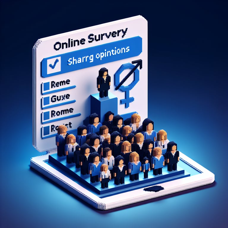 Artistic 3D voxel illustrating workplace gender survey insights