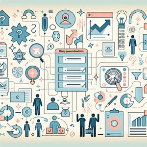 Illustration demystifying User Experience Usability survey questions and their outcomes.