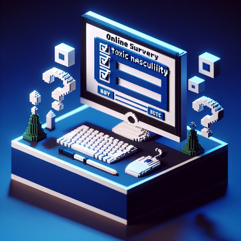 Creative 3D voxel art representing toxic masculinity survey themes