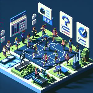 3D voxel art depicting the concept of online surveys on college students