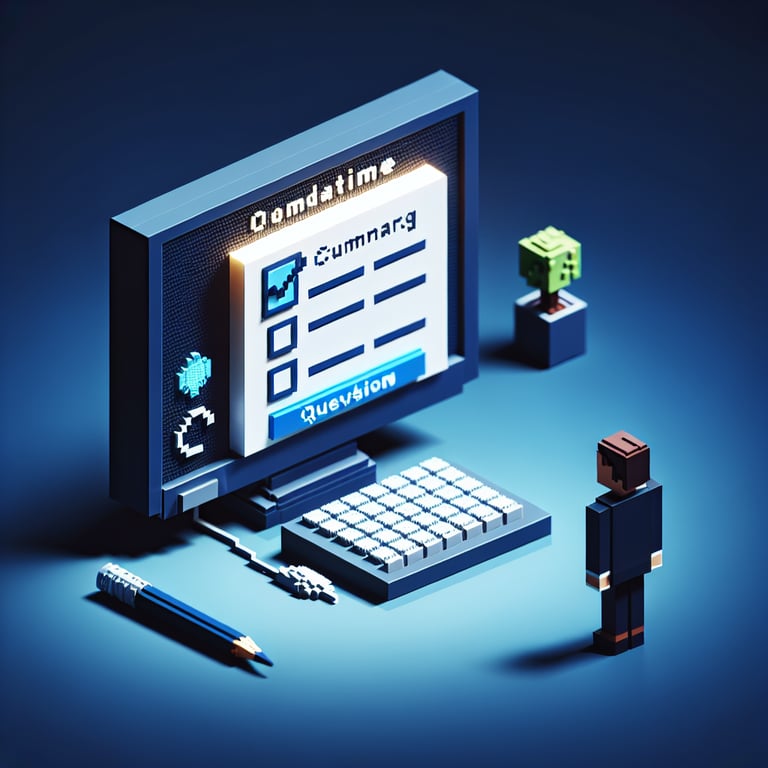 3D voxel art depicting the process of online surveys related to command climate suicide questions.