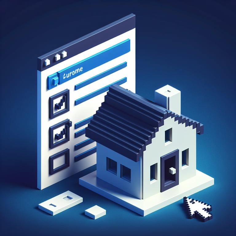 3D voxel art depicting online survey concept, with a dark blue background, for living situation surveys.