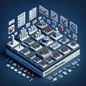 3D voxel art depicting online survey process, symbolizing organizational effectiveness queries.