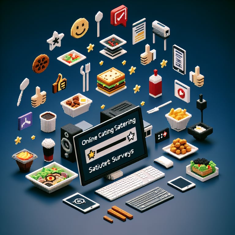 Artistic 3D voxel rendering of an engaging catering survey dashboard