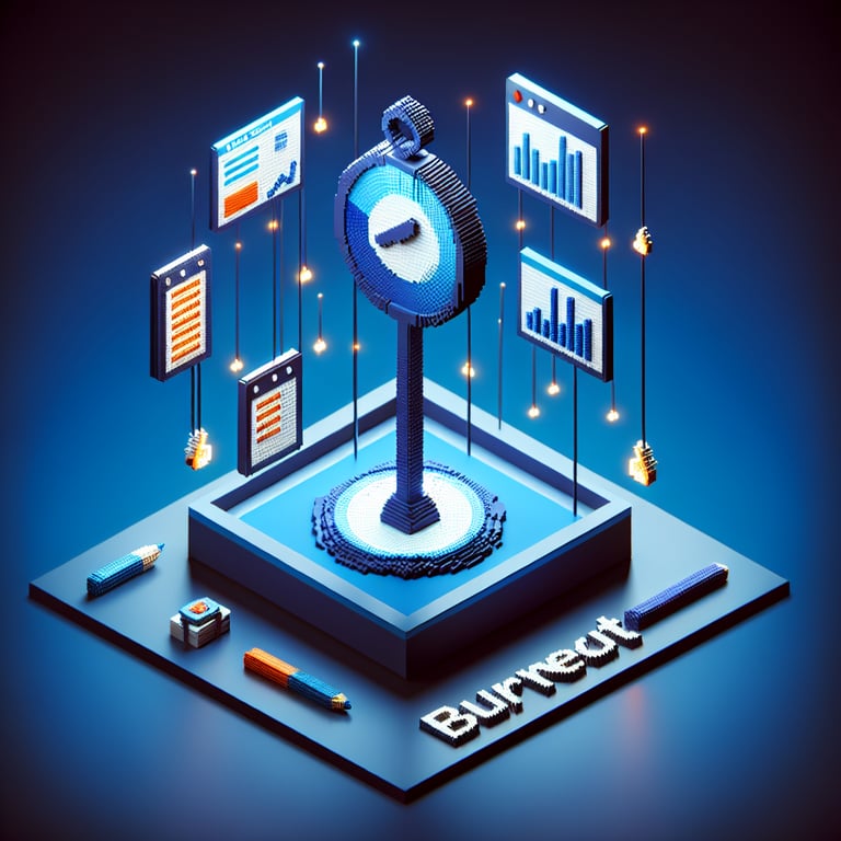 Artistic 3D voxel representing burnout questionnaire interface