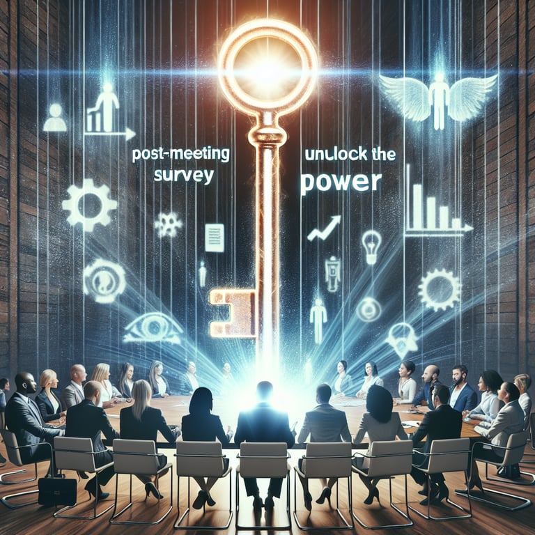 Illustration showing the power of post-meeting survey questions to enhance engagement and productivity.