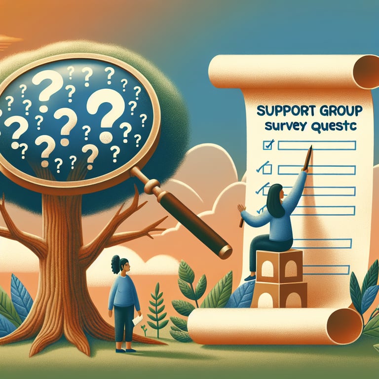 Illustration depicting relevant topics for Support Group survey questions.