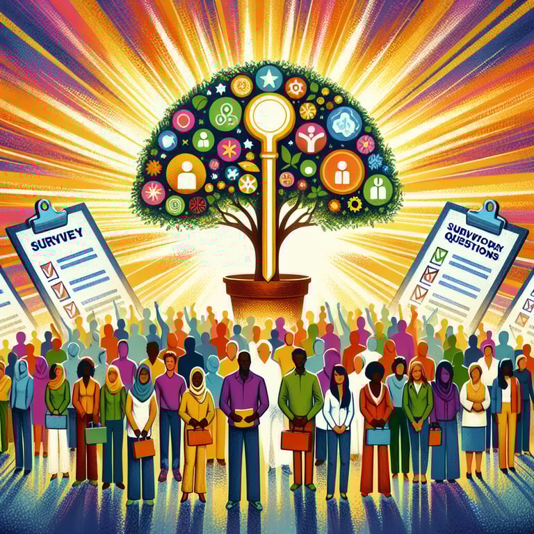 Illustration highlighting key Volunteer Recruitment survey questions to unlock potential.