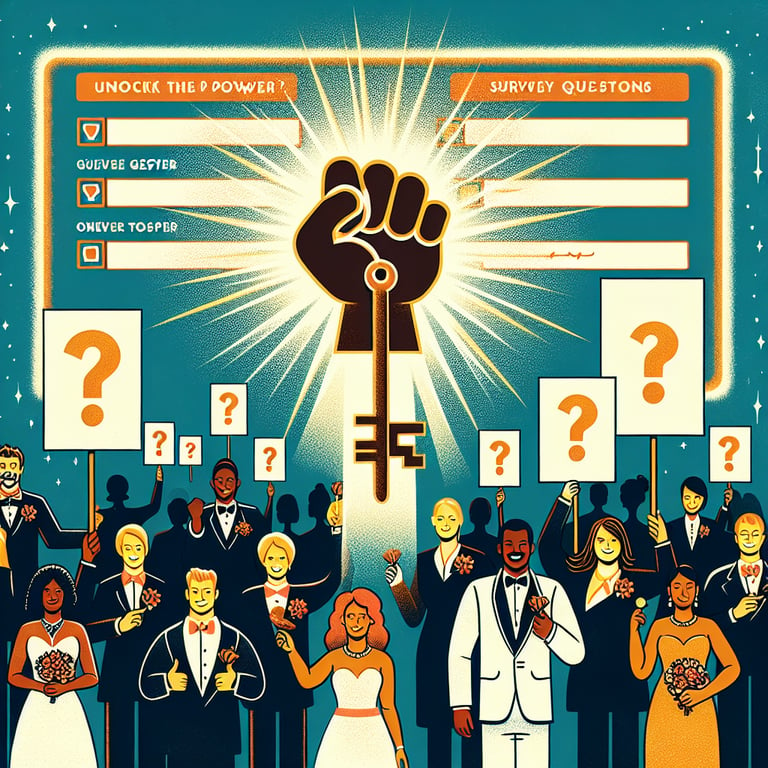 Illustration showcasing the power of Wedding RSVP survey questions in an ultimate guide context.