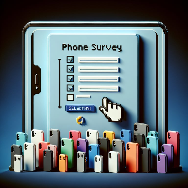 Artistic 3D voxel sketch of mobile phone case survey