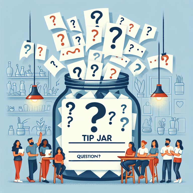 Illustration breaking down topics for Tip Jar survey questions