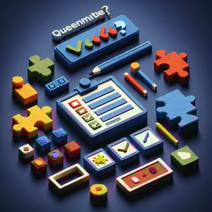 3D voxel art depicting online surveys concept, with a dark blue background, for autism parents.