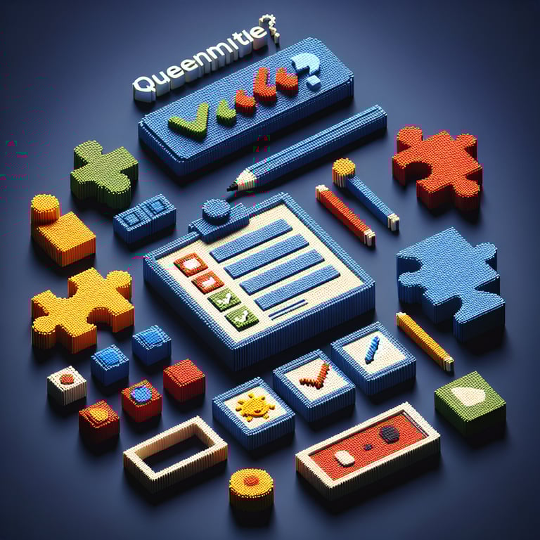 3D voxel art depicting online surveys concept, with a dark blue background, for autism parents.