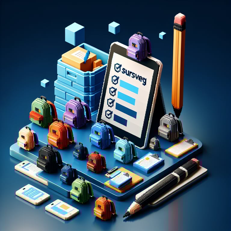 Artistic 3D voxel depicting a backpack feedback poll interface