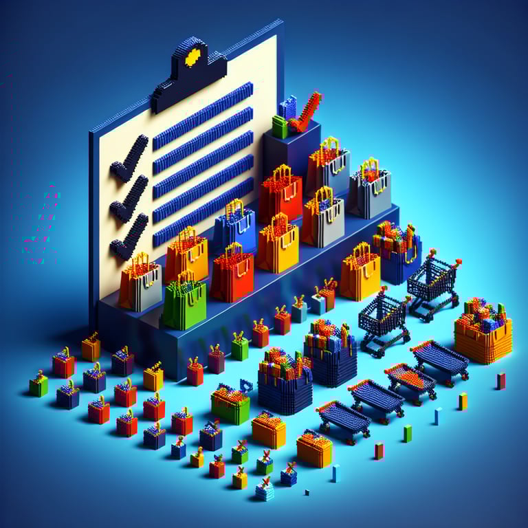 3D voxel art of e-commerce shopping habits questionnaire