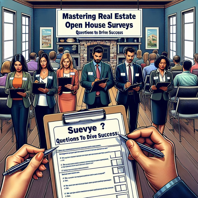 Illustration of Real Estate Open House survey questions designed to drive success.