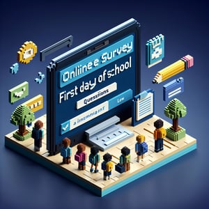 3D voxel art depicting online surveys, symbolizing first day of school student survey questions.