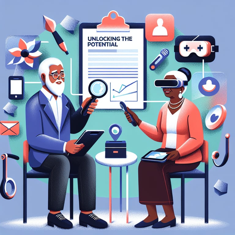 Unlocking the Potential: Technology for Senior Citizens survey questions illustration.