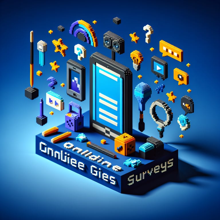 Creative 3D voxel representation of tech device survey interaction