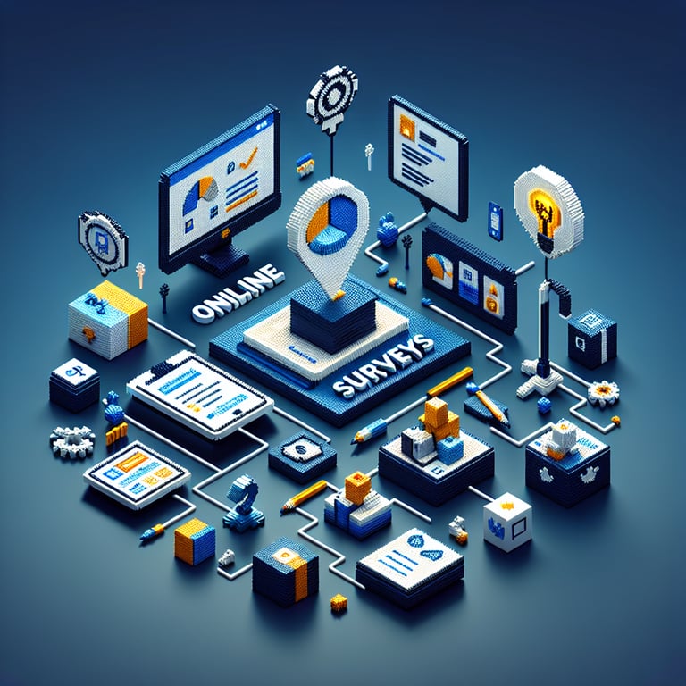Artistic 3D voxel depicting a technology use survey framework in education
