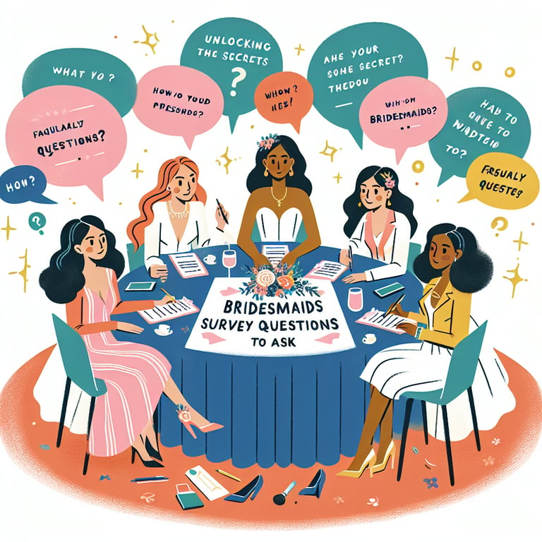 Illustration of bridesmaids survey questions for effective wedding planning