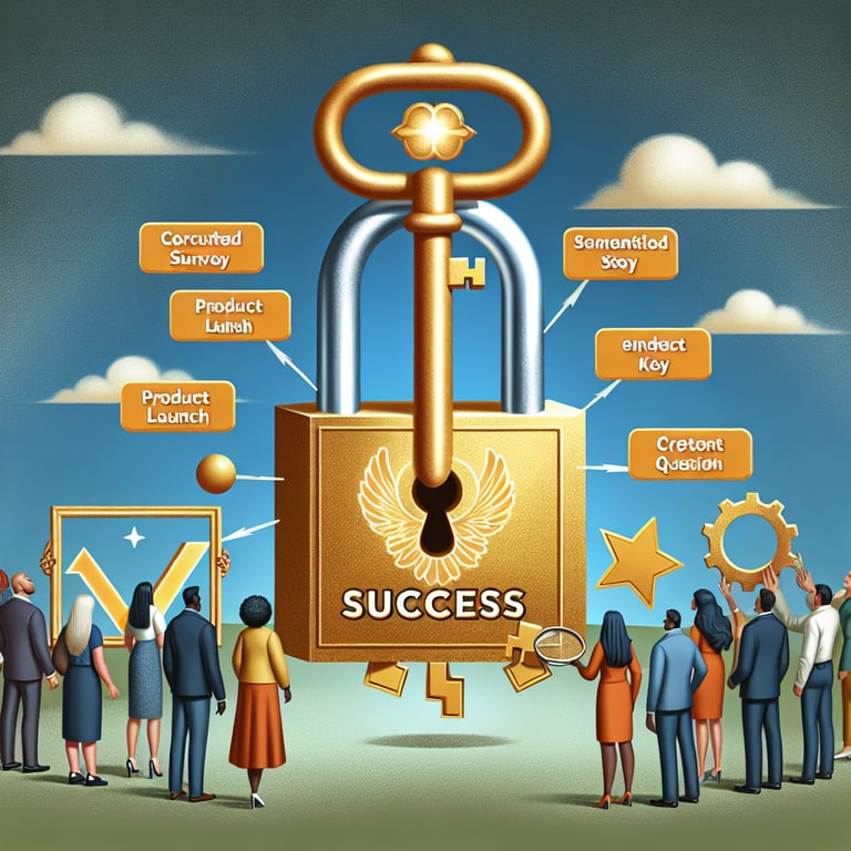 Illustration highlighting the concept of achieving success through effective Product Launch survey questions.