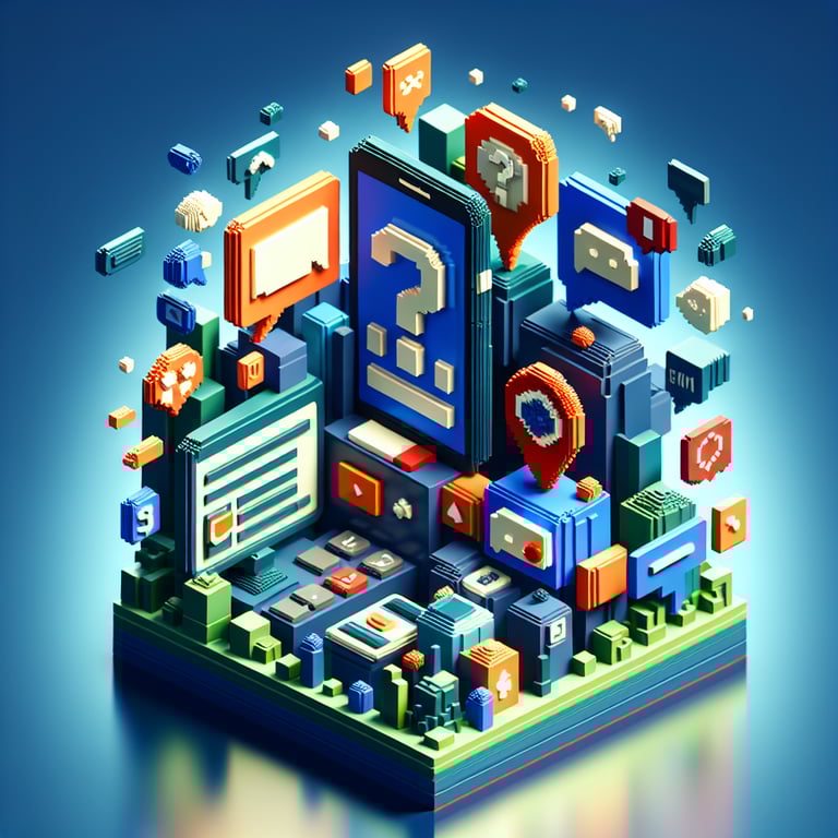 Artistic 3D voxel art of a texting survey poll interface