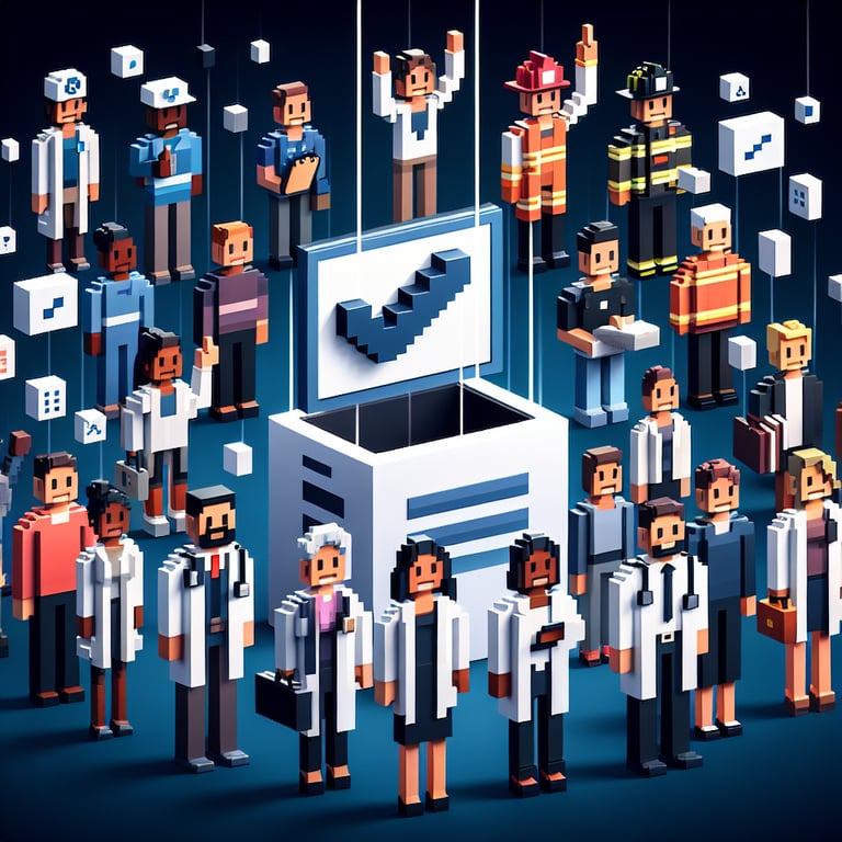 Creative 3D voxel art illustrating comprehensive employee feedback insight