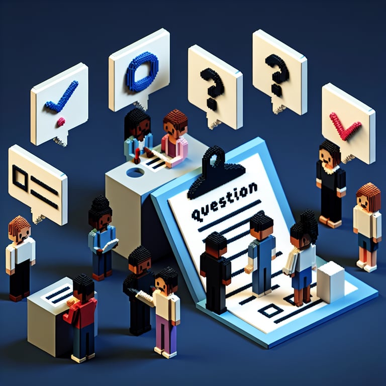 Creative 3D voxel illustrating interactive online questionnaire experience