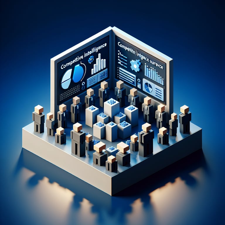 3D voxel rendering of market intelligence poll interface in vibrant cube graphics.
