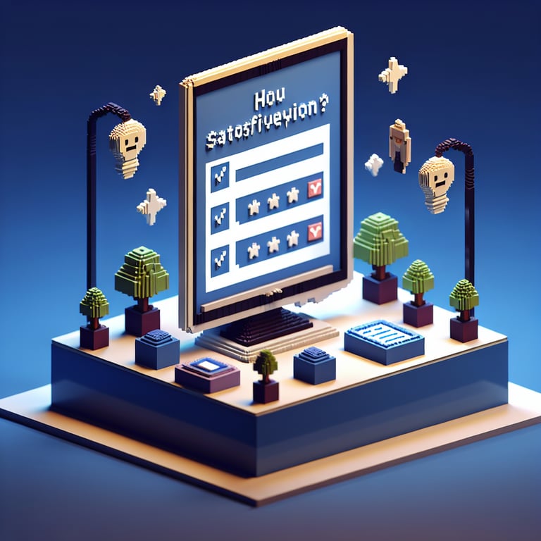 Creative 3D voxel response meter symbolizing customer satisfaction survey