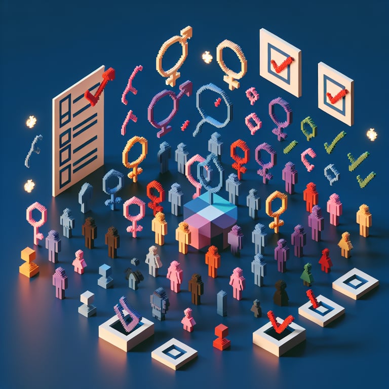 Artistic 3D voxel showcasing inclusive gender identity poll design