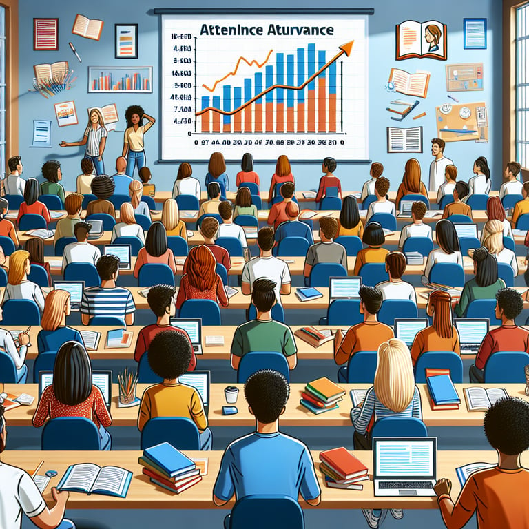 Illustration showing the impact of Student Attendance on Educational Outcomes via survey questions.