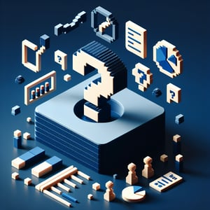 3D voxel art depicting online surveys, with a dark blue background, representing NACE First Destination Surveys.