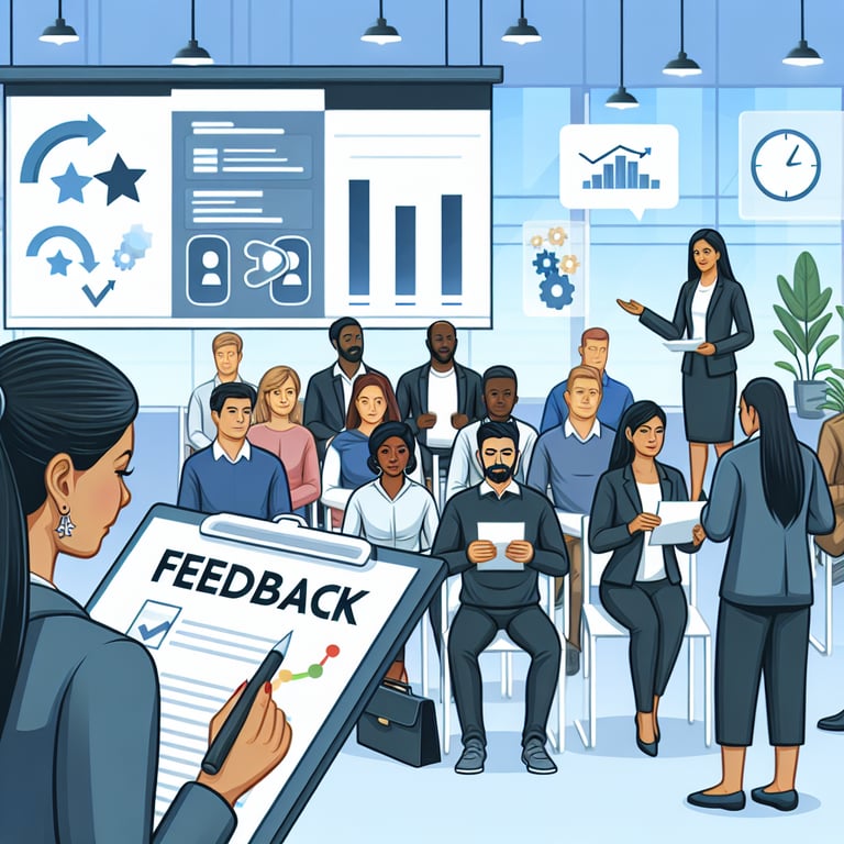 Training and Development Feedback survey questions illustration for continued success.